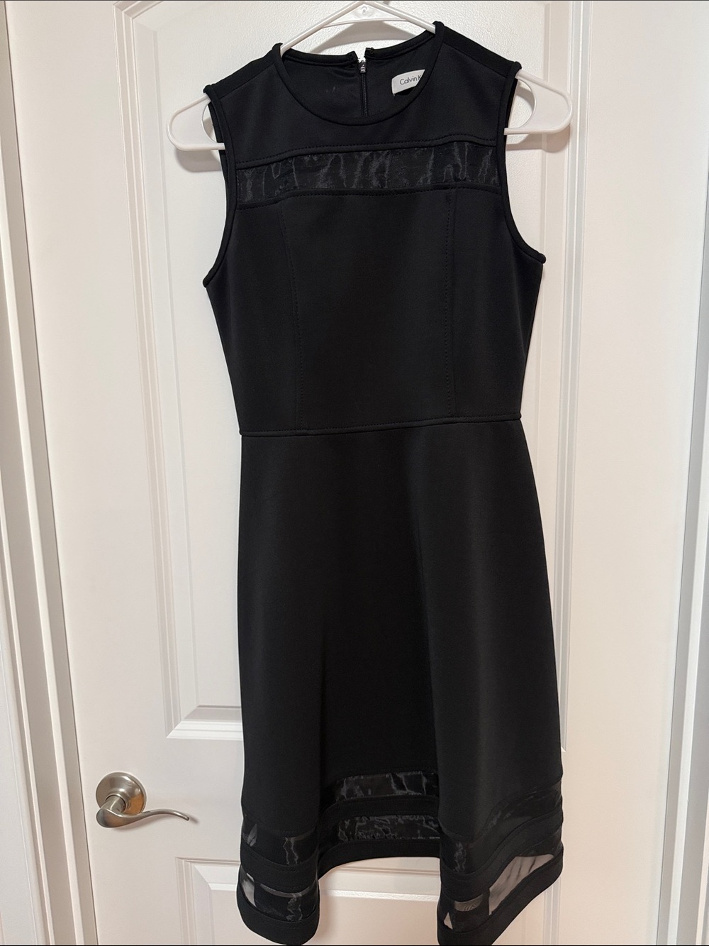 🆕Calvin Klein Black Sleeveless Sheer-Trim Fit-and-Flare Dress